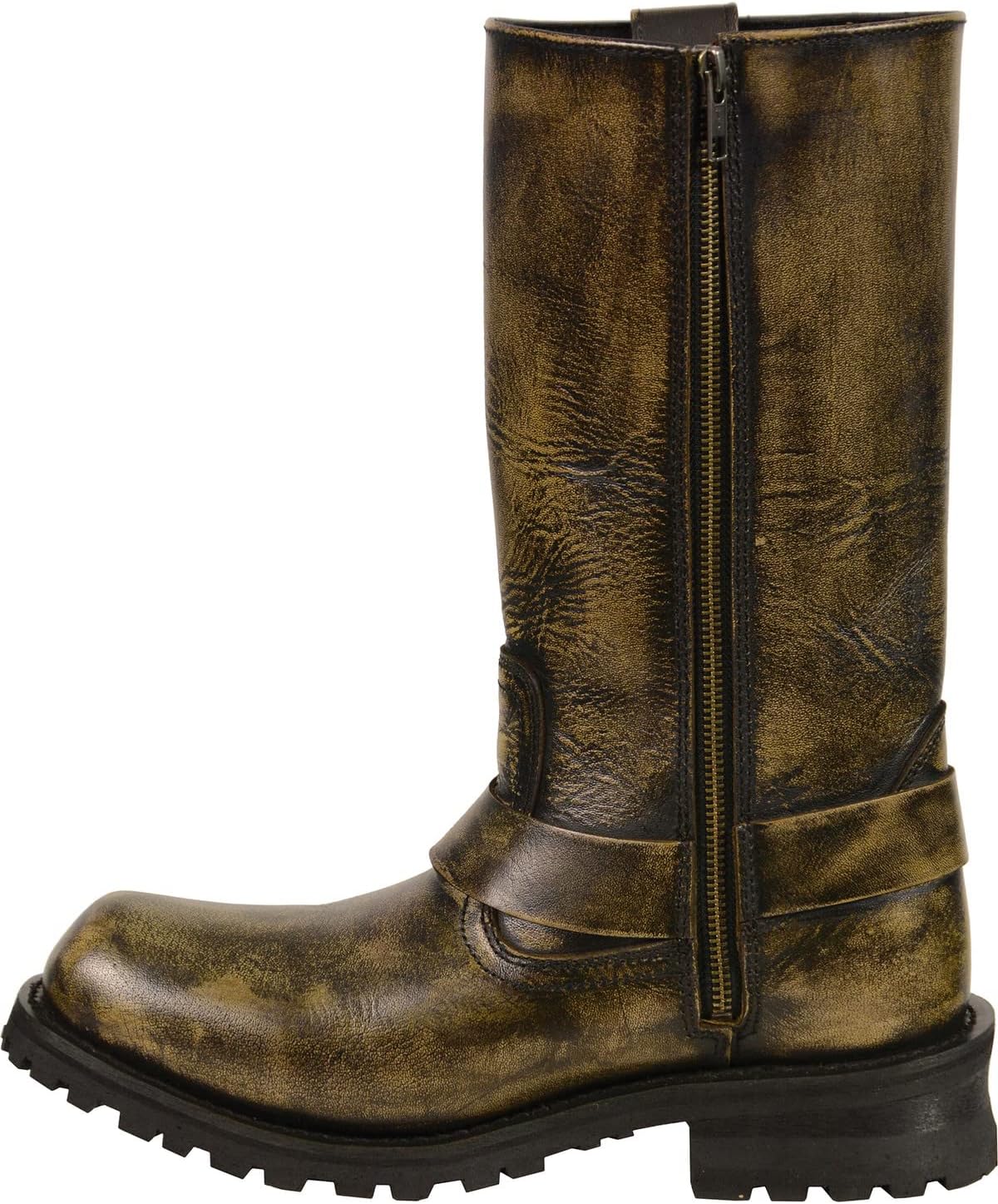 Milwaukee Leather MBM9005W – Botas clásicas con punta cuadrada para hombre, color marrón envejecido y ancho ancho, de 11 pulgadas