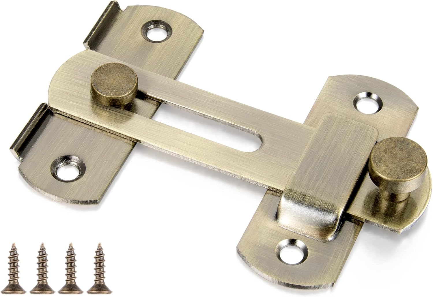 INIRET Paquete de 4 pestillos para puerta de granero, 3.93 x 2.75 pulgadas, de acero inoxidable, de bronce, cerraduras de puerta abatibles,