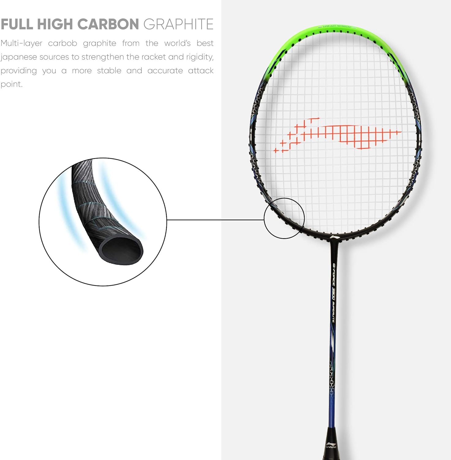 Li-Ning G-Force Superlite 3600 – Raqueta de bádminton de fibra de carbono con cubierta completa gratis