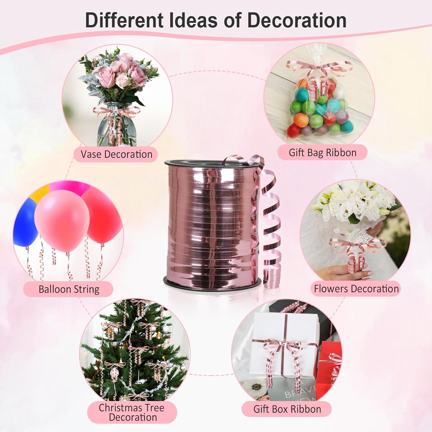 Cinta rizadora de oro rosa, cinta de oro rosa de 500 yardas, cinta rizada metálica brillante para envolver regalos, cuerda de globos, cinta de