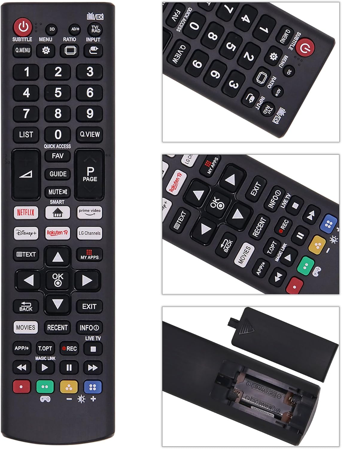 Control remoto universal para todos los LG TV, compatible con LG LED HDTV HDR Smart TV con Prime Video, Disney, Netflix, botón de canales LG