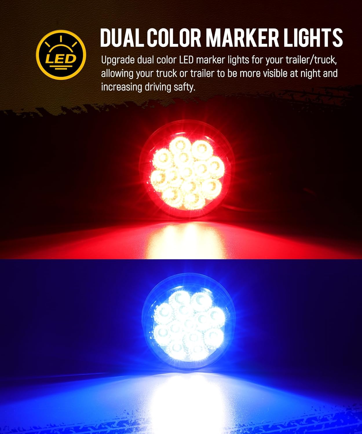 Partsam 10 luces de marcador LED redondas de 2.5 pulgadas, luces laterales rojas a luces auxiliares azules para remolque, camión, camioneta,