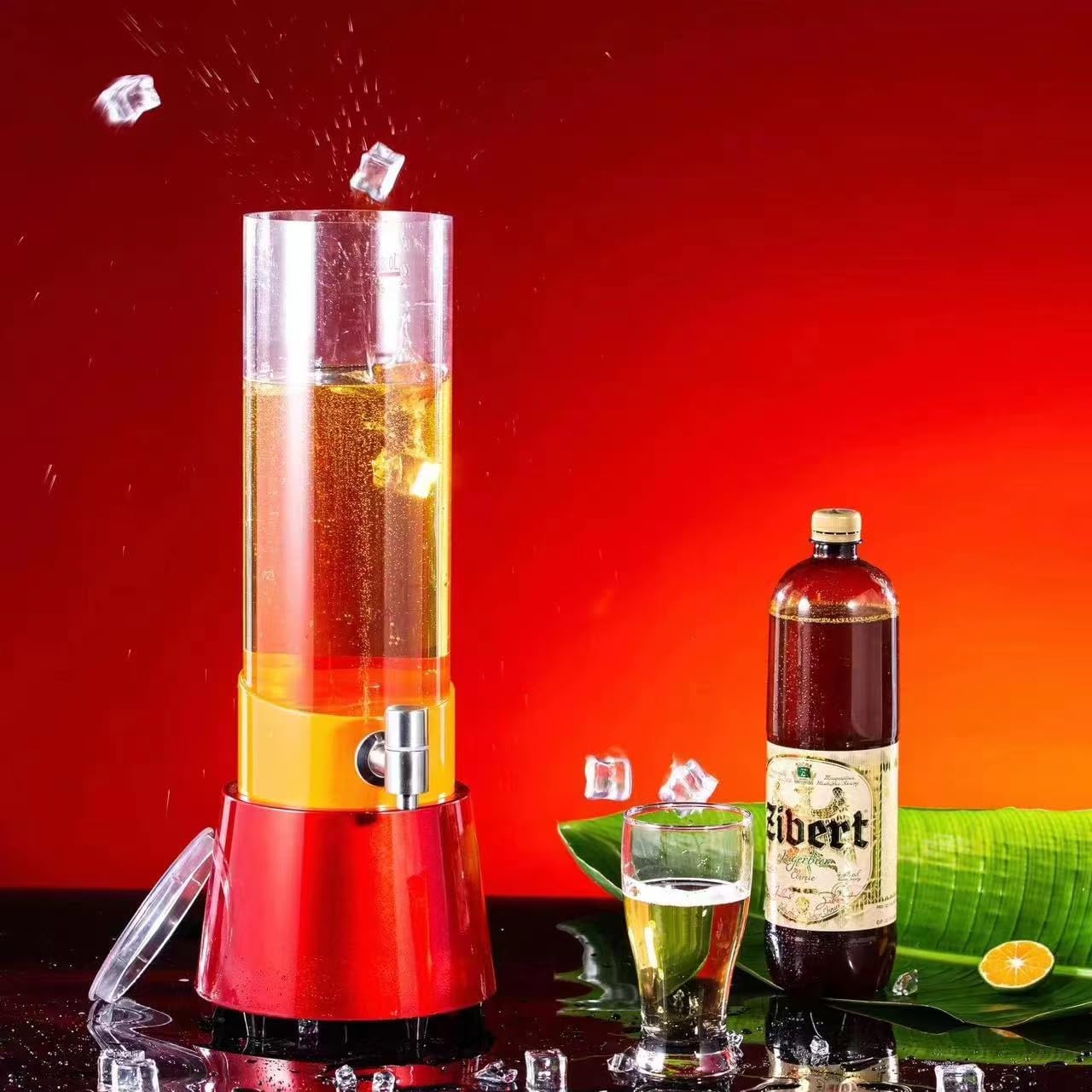 Torre Mimosa roja brillante 3L100 onzas LED dispensador de torre de bebida recargable iluminado torre de cerveza dispensador de bebidas jugo cóctel