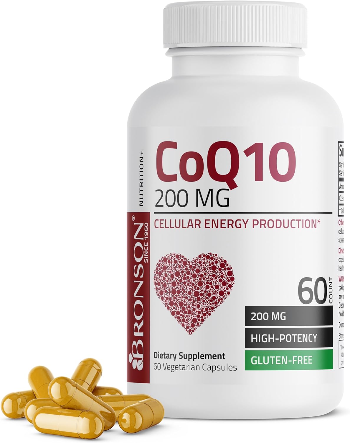 Bronson CoQ10 200 MG Producción de Energía Celular de Alta Potencia, 60 Cápsulas Vegetarianas