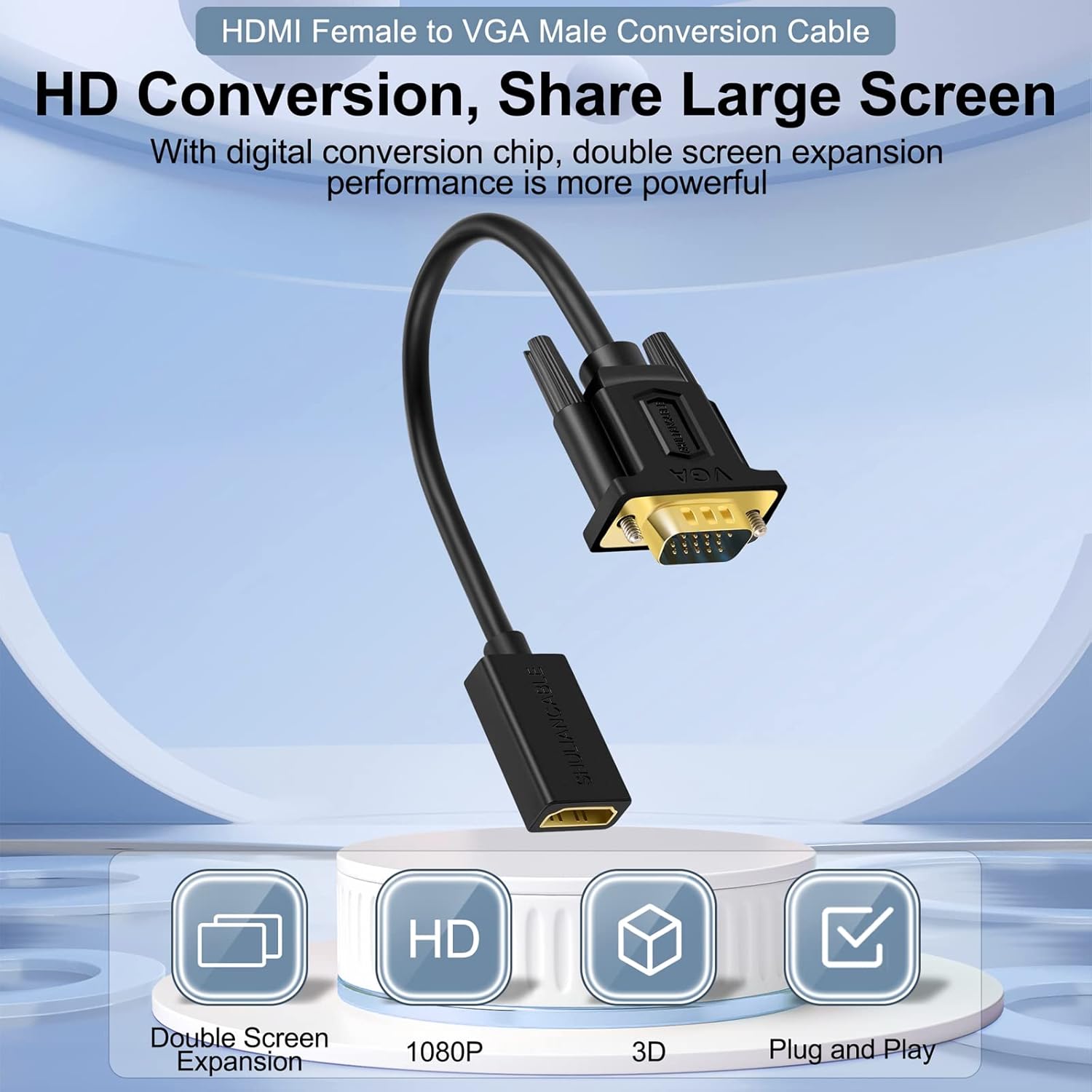 Adaptador HDMI a VGA, HDMI a VGA (de mujer a macho) compatible con monitor, PC, Xbox, TV Stick, Raspberry Pi, Roku, computadora, laptop (6 pulgadas)