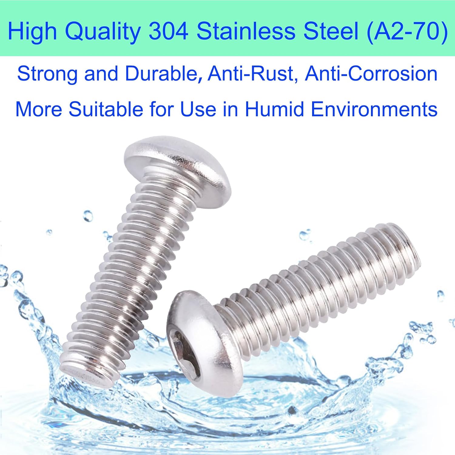50 tornillos hexagonales de cabeza de botón, 304 (18-8), acero inoxidable 304 (18-8), métrico M6 x 81216201.181 in Allen Head Hex Drive Tornillos de