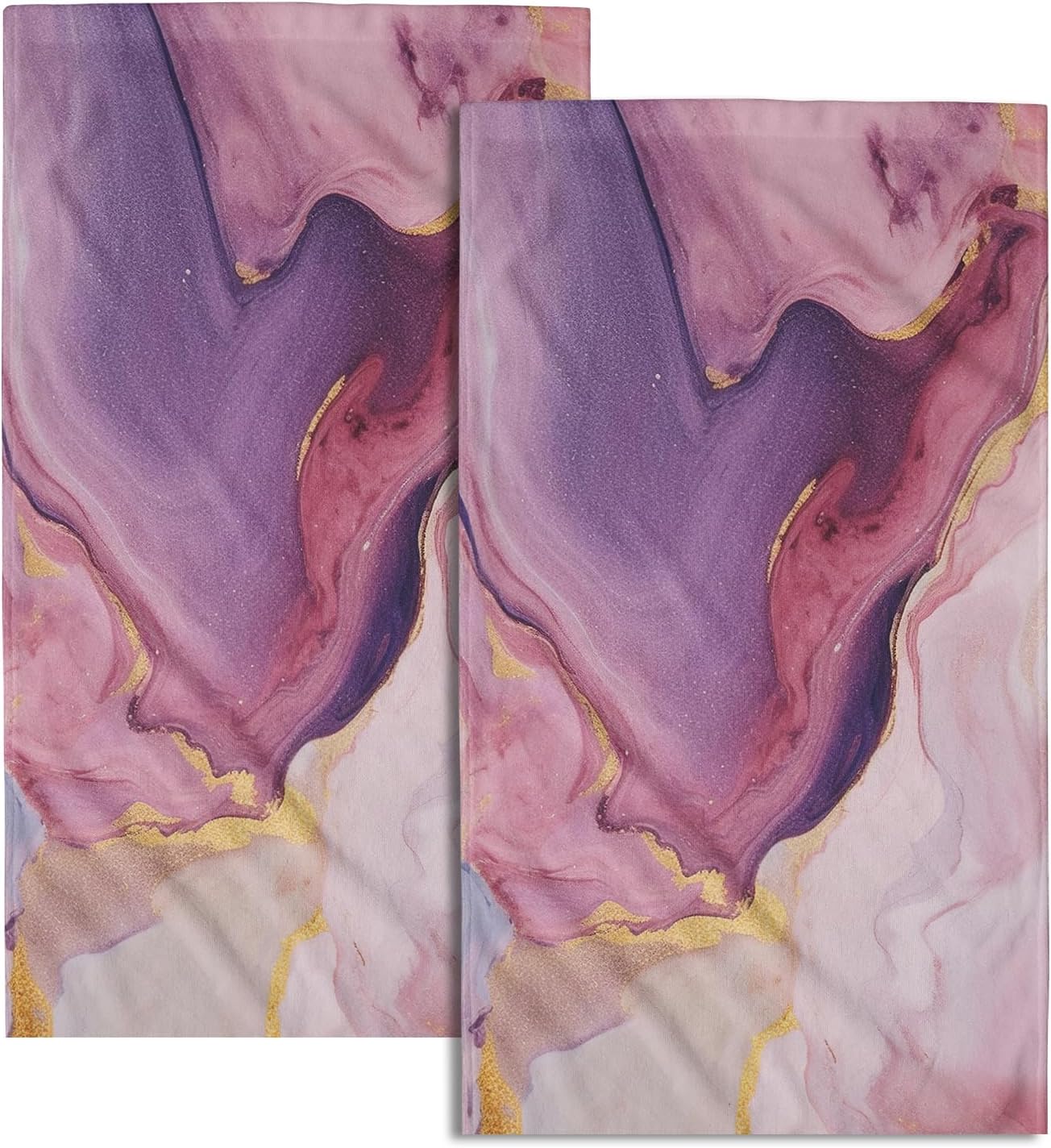 Toalla de mano de mármol rosa púrpura  Juego de 2 toallas de baño de tinta de mármol con textura de piedra dorada, pintura abstracta, hermoso