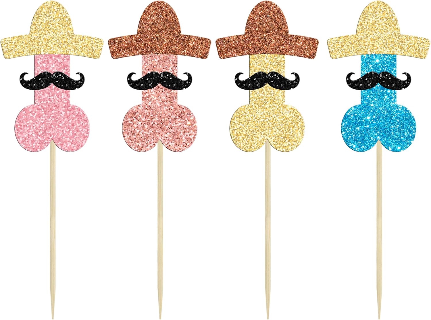 Gyufise 24 adornos para cupcakes para despedida de soltero, sombrero con brillantina, para barba, divertido, despedida de soltera, cupcakes,