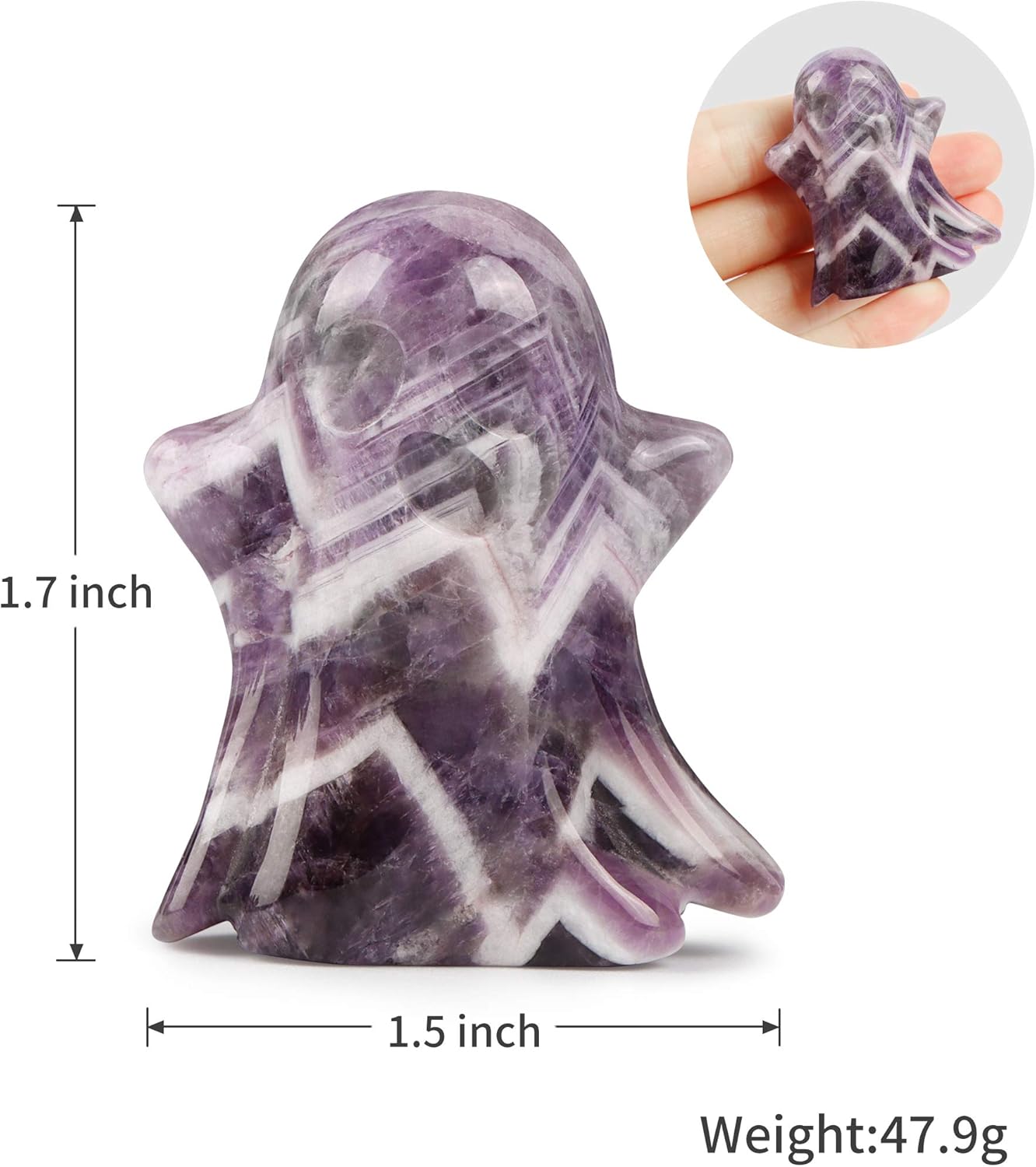 Artistone Figura de fantasma de cristal de amatista de 1.7 pulgadas, piedra preciosa tallada a mano, piedra curativa de Reiki, estatua de fantasma