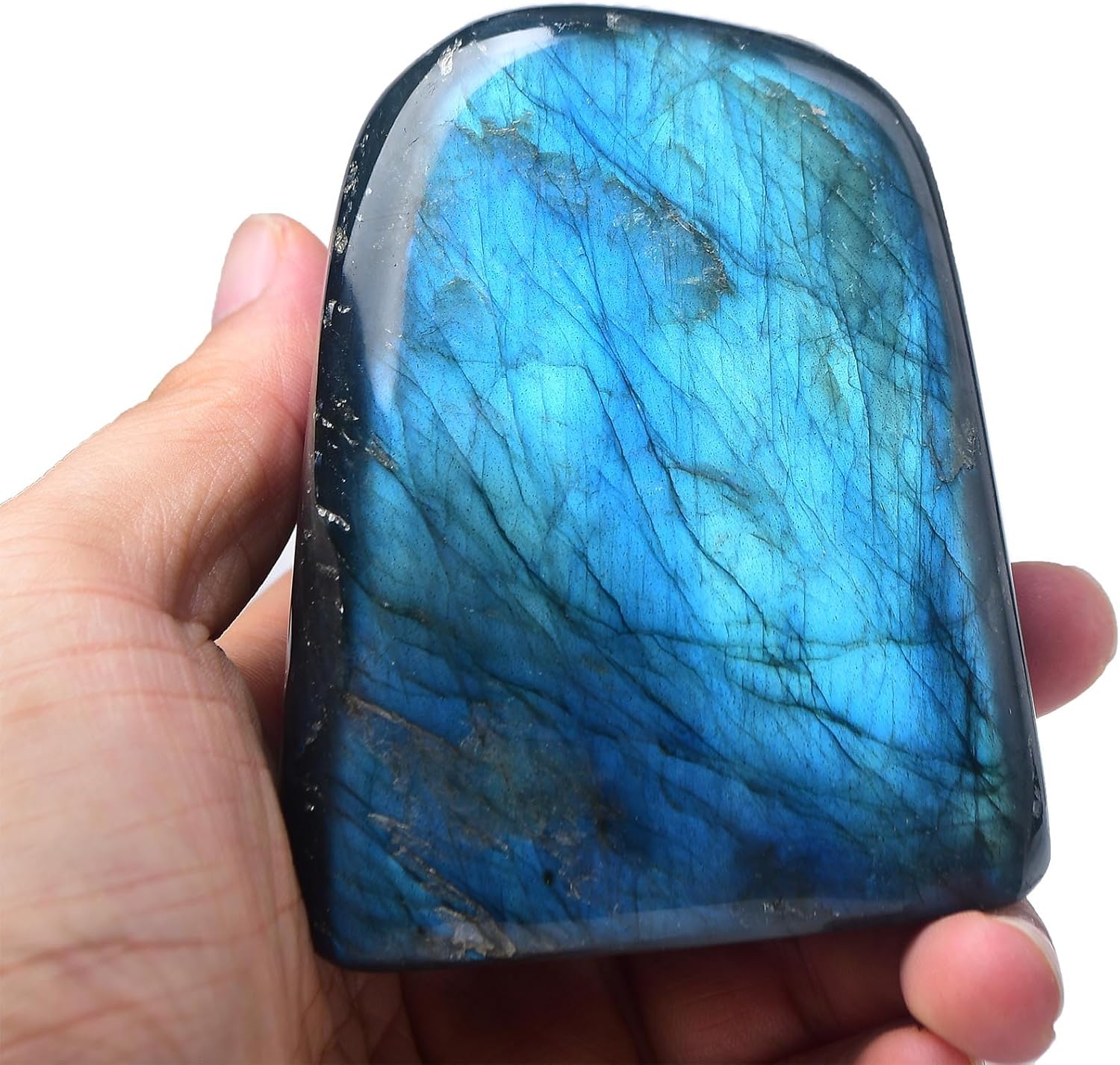 FZBHRO Piedra de cristal curativa de labradorita pulida de labradorita grande para regalo de meditación, decoración del hogar, 0.8-1.3 libras