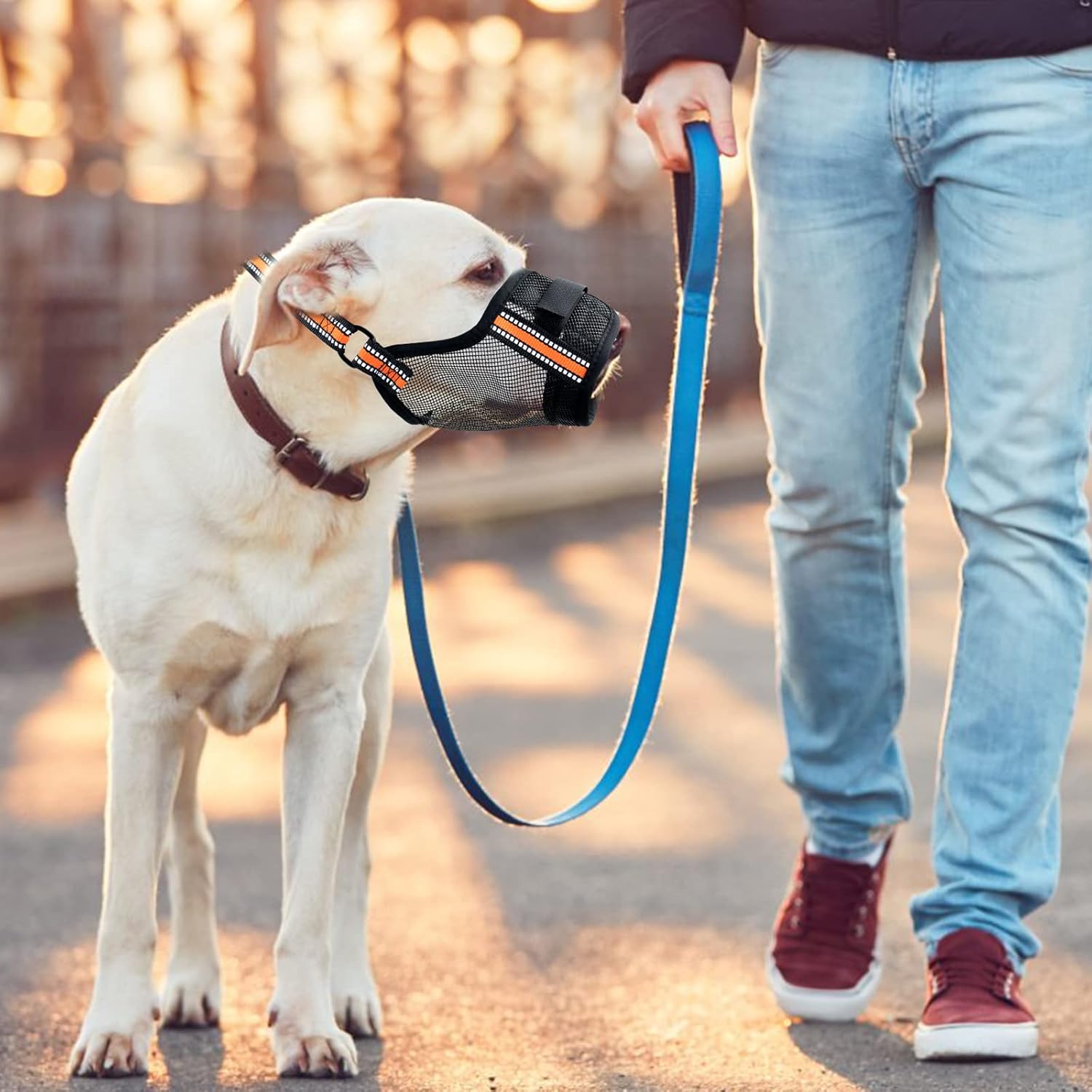 Bozal para perro, bozal de nailon suave antimordeduras y ladridos, bozal para perro transpirable de malla de aire con velcro ajustable y correa