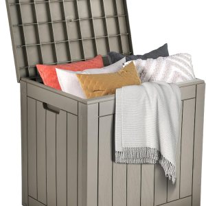 DWVO Caja de almacenamiento para exteriores de 30 galones, caja de resina resistente a la intemperie con cerradura para muebles de patio, accesorios DWVO Caja de almacenamiento para exteriores de 30 galones, caja de resina resistente a la intemperie con cerradura para muebles de patio, accesorios