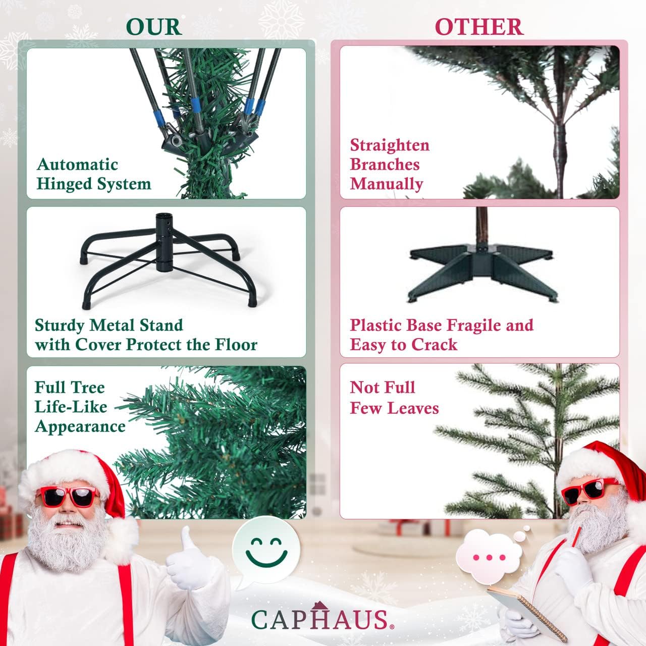 CAPHAUS Árbol de Navidad verde artificial de abeto de North Valley de alta calidad de 6 pies, con 798 puntas de rama y soporte de metal, árbol de
