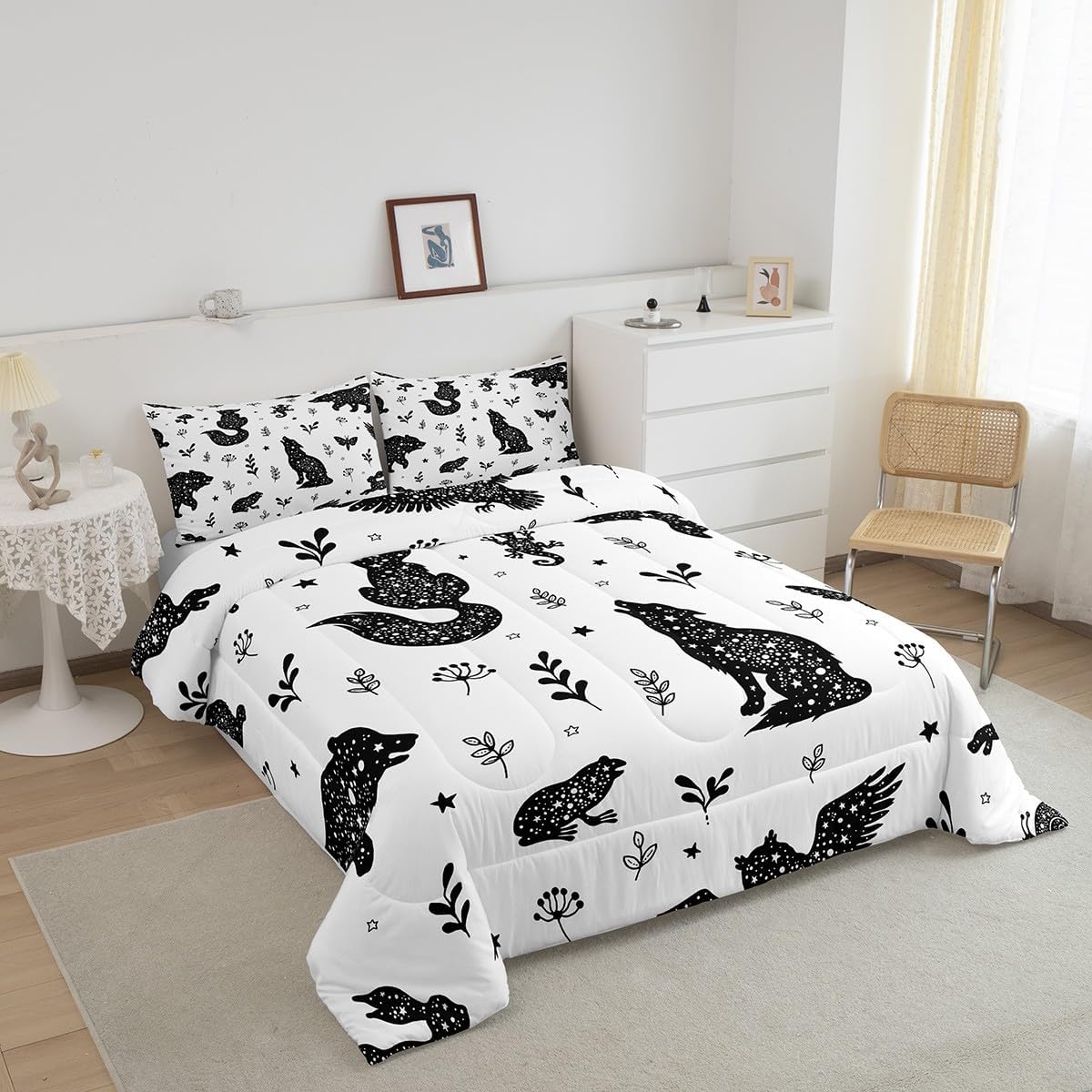Juego de ropa de cama matrimonial con diseño de bosques para niños y niñas, juego de edredón con diseño botánico de animales, estilo escandinavo,