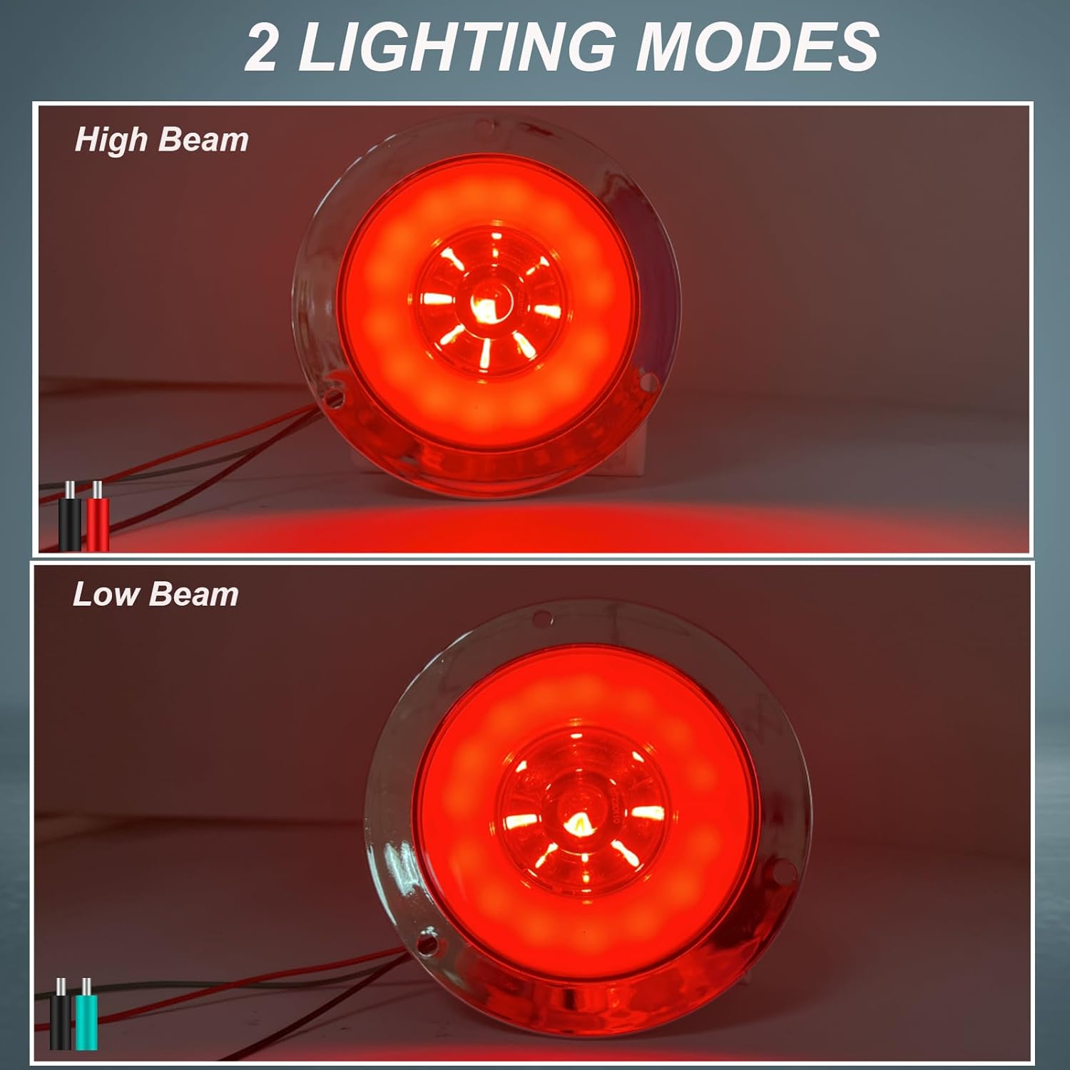 Biqing 2 luces traseras redondas de 4 pulgadas, luces traseras LED rojas de 24 V, luces traseras de freno para remolque, 24 LED, montaje de brida