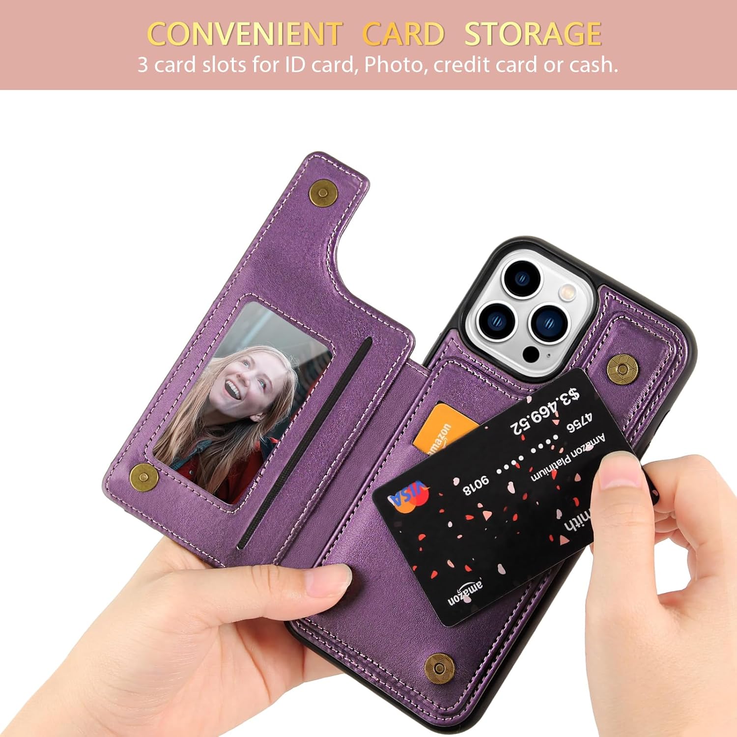 Funda con tapa para iPhone 15 Pro, funda tipo cartera de poliuretano con diseño de banda elástica con soporte para tarjetas, funda protectora de