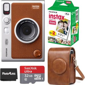 Fujifilm Cámara instantánea Instax Mini EVO Hybrid Brown Fuji Instax Mini Twin Pack Instant Film 32 GB microSD Funda para cámara – Paquete Fujifilm Cámara instantánea Instax Mini EVO Hybrid Brown Fuji Instax Mini Twin Pack Instant Film 32 GB microSD Funda para cámara – Paquete