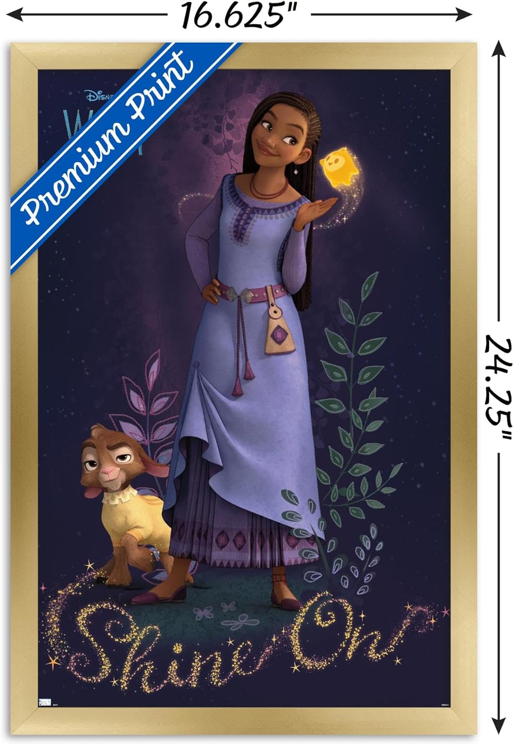 Trends International Disney Wish – Póster de pared Asha, 14.72 x 22.37 pulgadas, versión con marco dorado