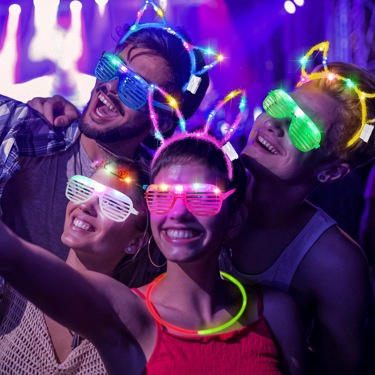 160 piezas de suministros de fiesta que brillan en la oscuridad, 30 pares de anteojos LED, 30 diademas para la cabeza, 100 palitos iluminados,