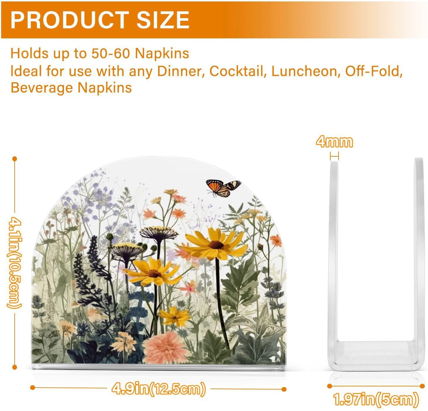 Napkin Holder Wildflowers and Butterfly Napkin Holders for Tables, Clear Acrylic Napkin Holders Cocktail Napkin Holder for Kitchen Restaurant Bar