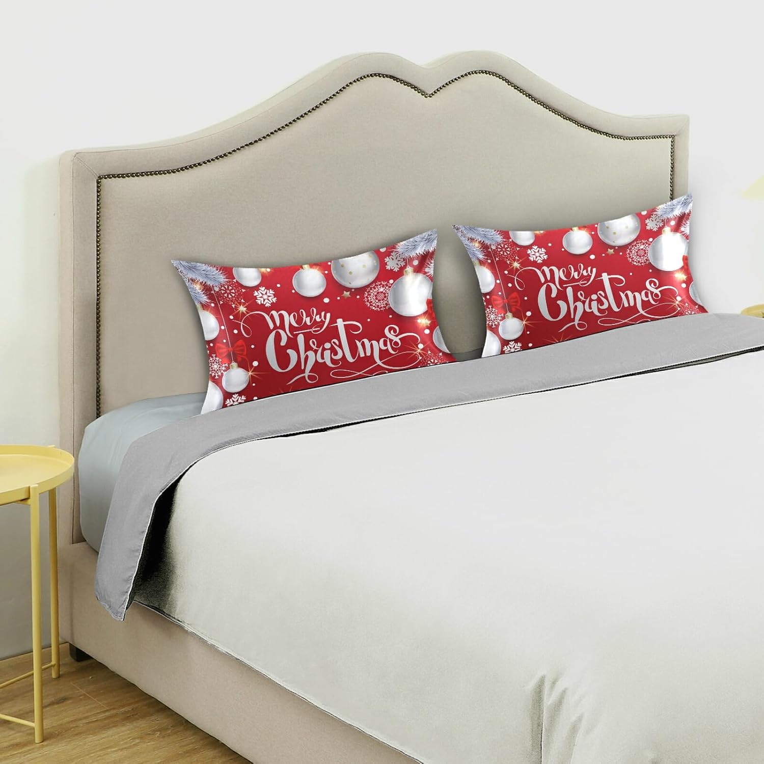 xigua Funda de almohada de satén con diseño de copos de nieve y árbol de Navidad, para el cabello y la piel, con cierre de sobre, funda de almohada