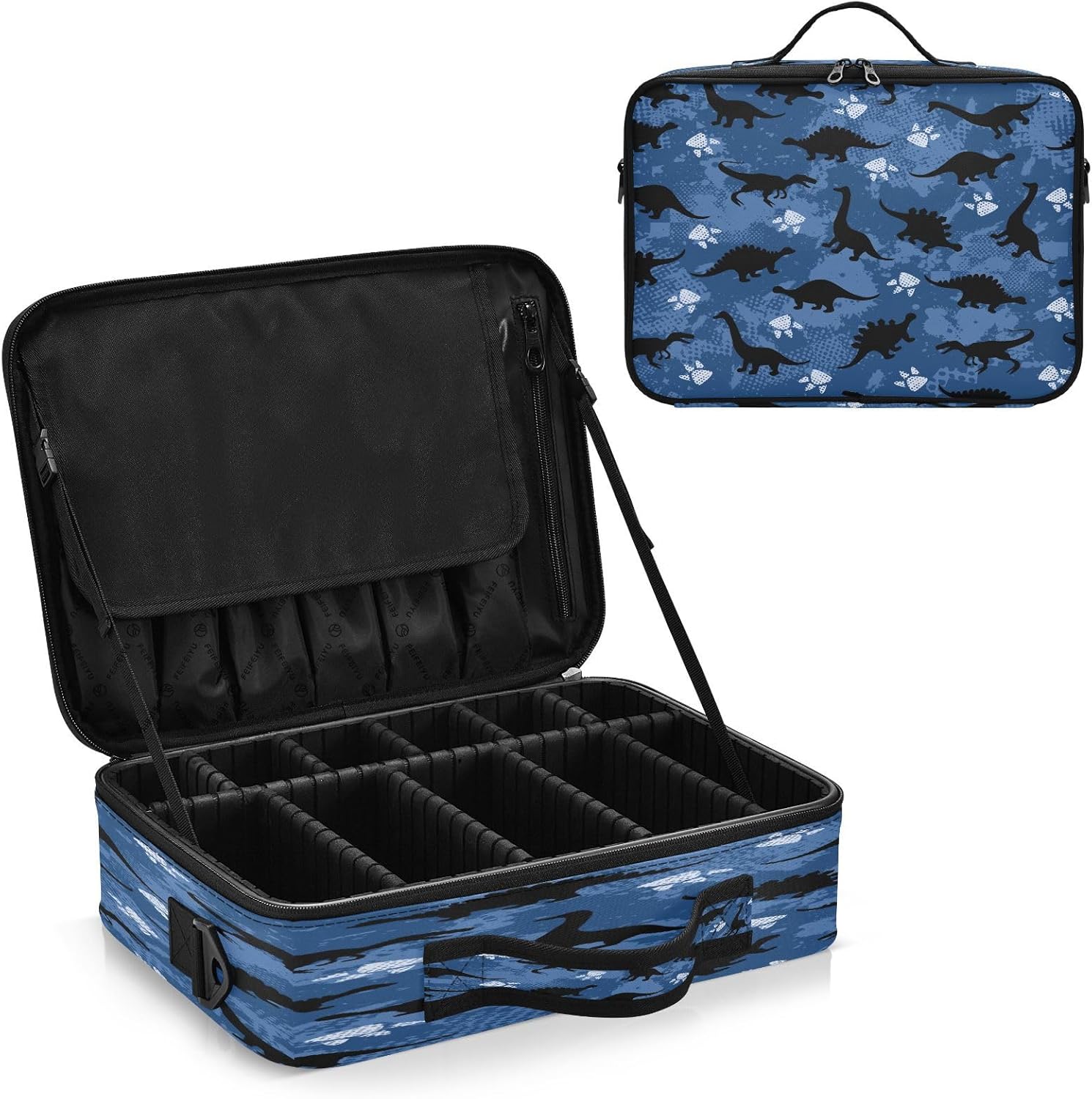 Dinosaurio azul lindo dibujos animados cosméticos bolsas de viaje para mujeres aseo bolsa de viaje bolsa de maquillaje organizador bolsa de