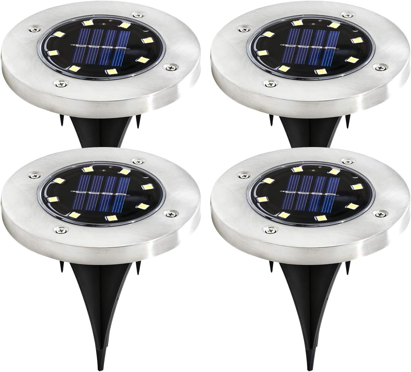 ExpertPower Luz de suelo alimentada por energía solar para vacaciones de Navidad, 8 luces LED impermeables para patio con sensor oscuro para