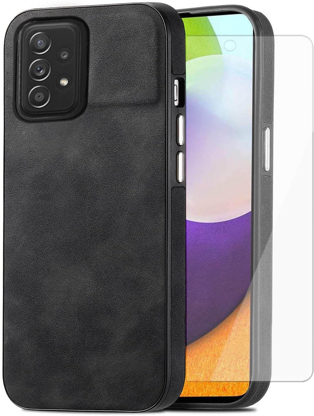 Asuwish Funda de teléfono para Samsung Galaxy A52A52S 5G con protector de pantalla de vidrio templado y funda delgada de cuero suave y resistente,
