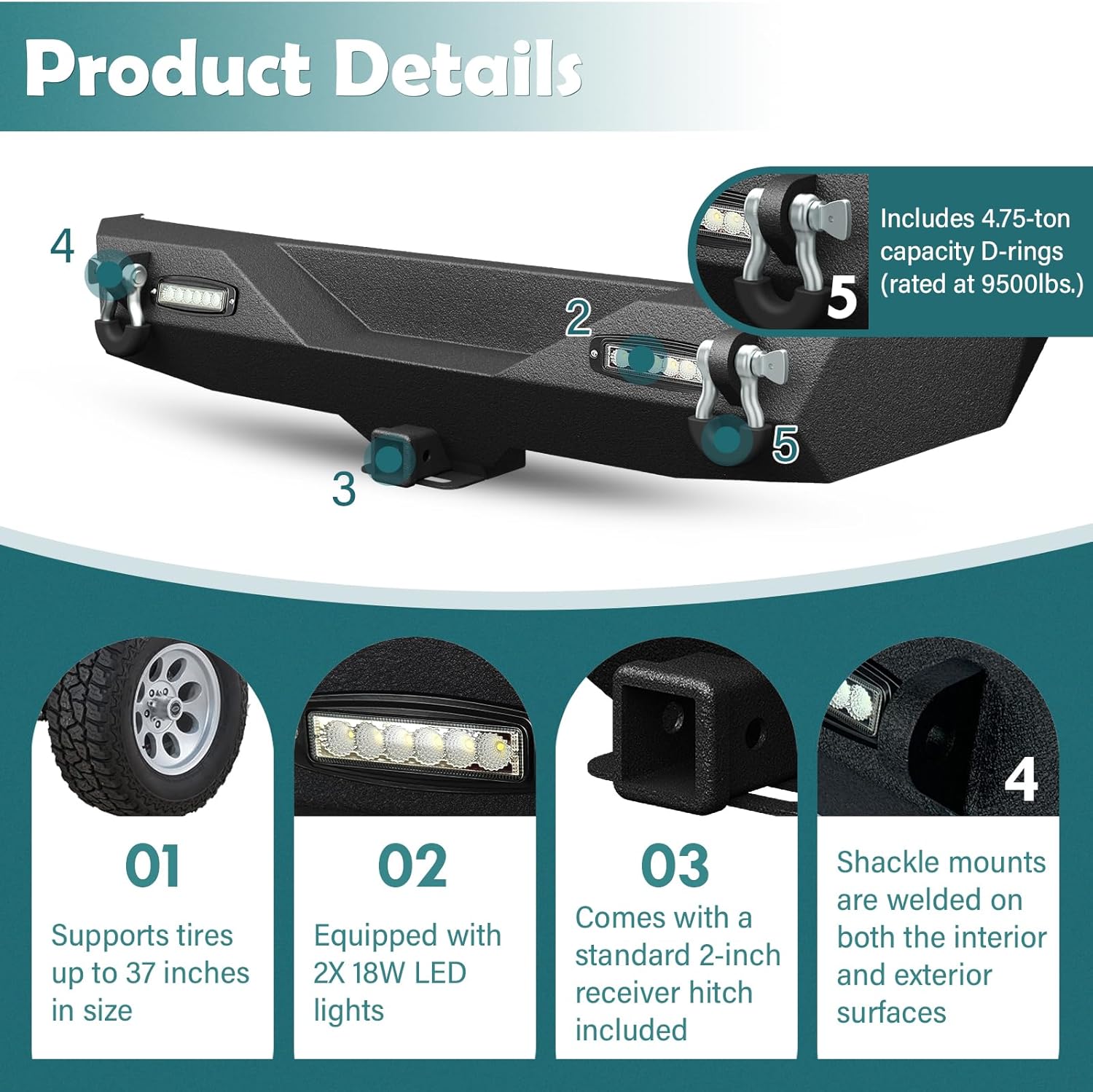 Parachoques delantero y trasero compatible con Jeep Wrangler JL JLU Unlimited Rock Crawler 2018-2024 con placa de cabrestante, armadura pintable,