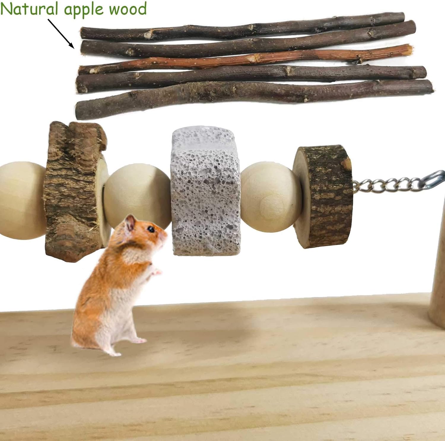 kathson Plataforma de repisa de madera para hámster, juguetes para masticar, accesorios para jaula de chinchilla, accesorios de conejillo de indias,