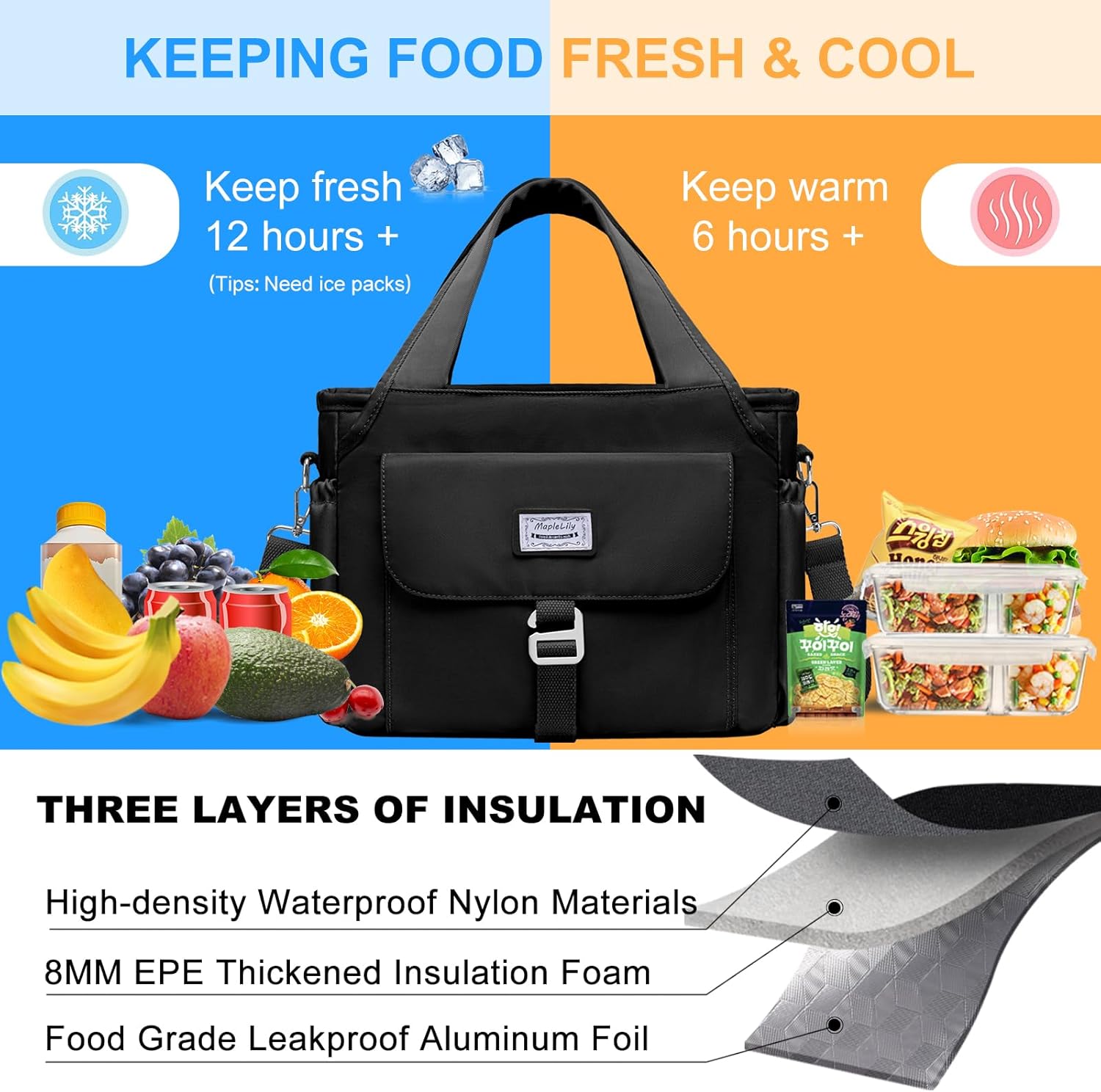 Bolsa de almuerzo para hombres y mujeres, lonchera grande aislada, bolsa de almuerzo a prueba de fugas para adultos, bolsa de almuerzo reutilizable