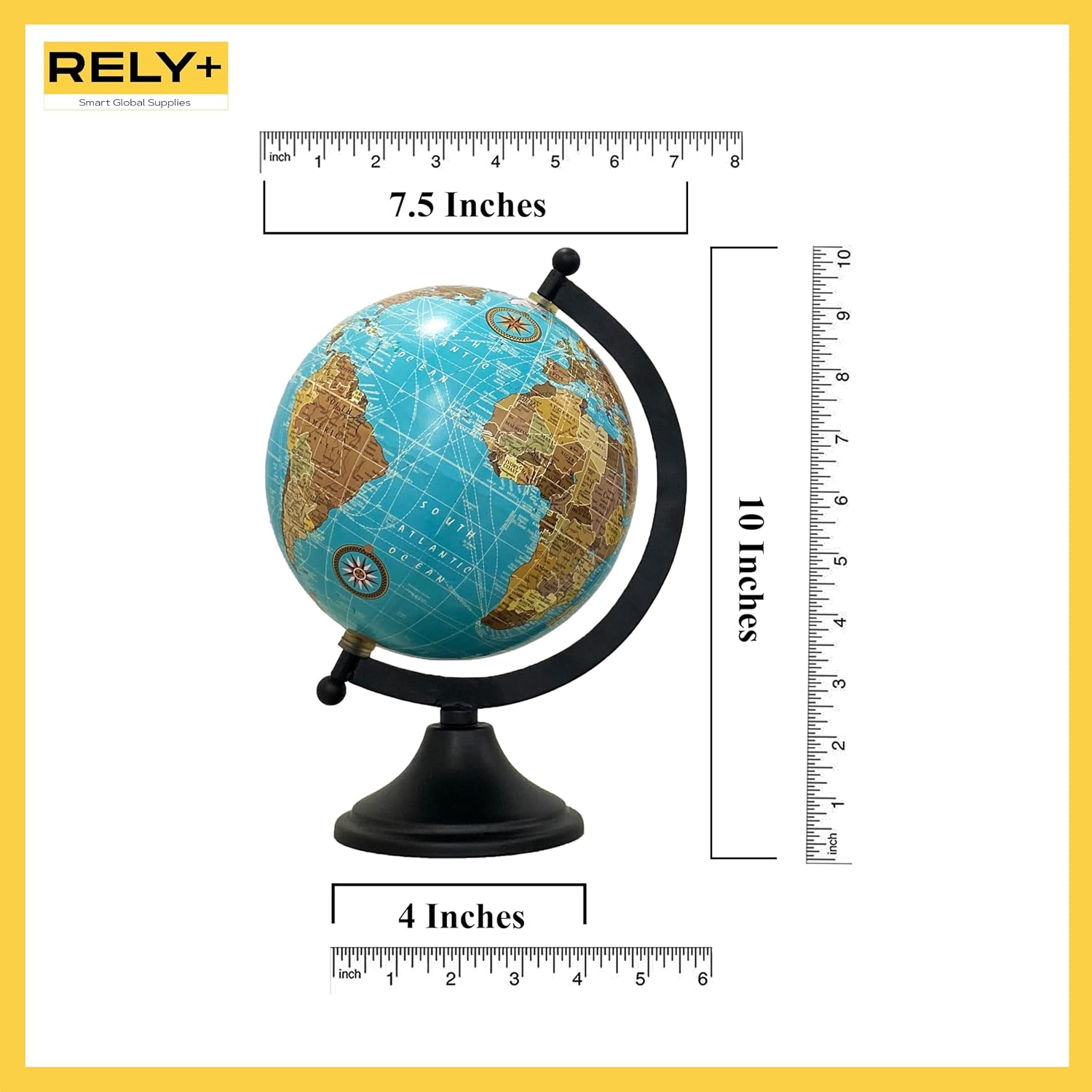Rely+ Globo de tierra para decoración de escritorio y oficina, 6 pulgadas, elegante globo giratorio con soporte, perfecto para estantería y mesa,