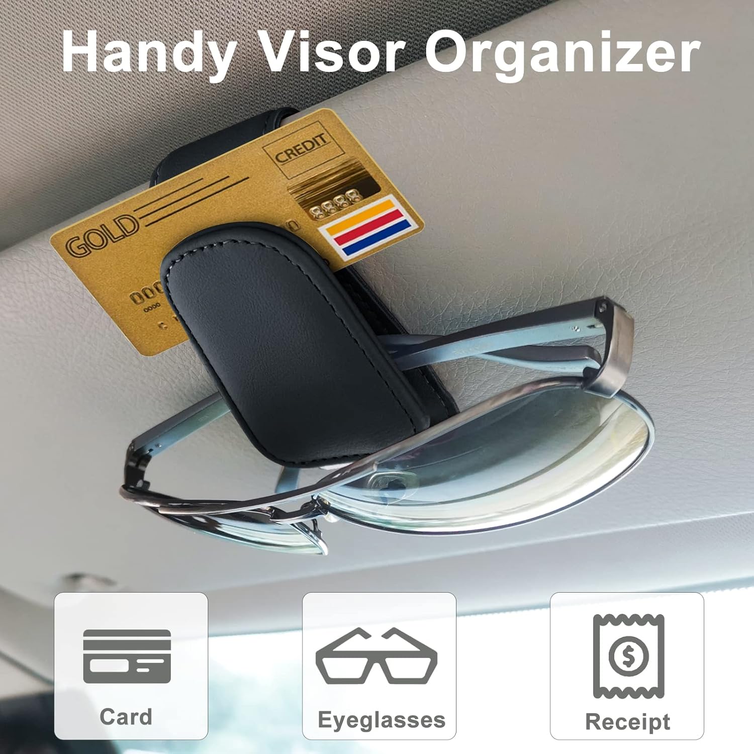 AXELECT Soporte para lentes de sol para visera de automóvil, clip magnético para lentes de sol, soporte de cuero para gafas, soporte para gafas, 1