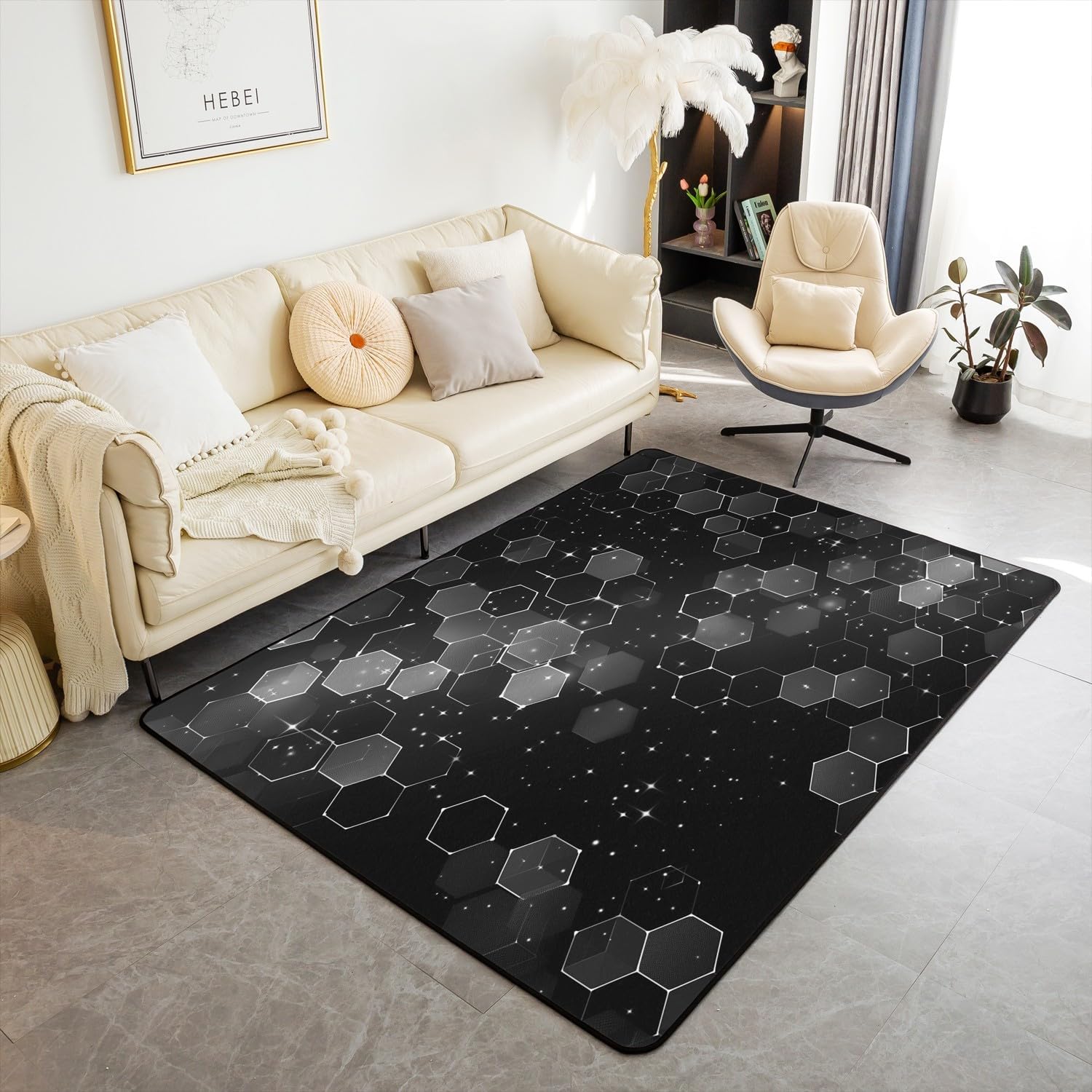 Alfombra de área de panal gris de 5 x 7 para niños, geométrica, decorativa, juego de alfombras hexagonales para sala de estar, decoración de