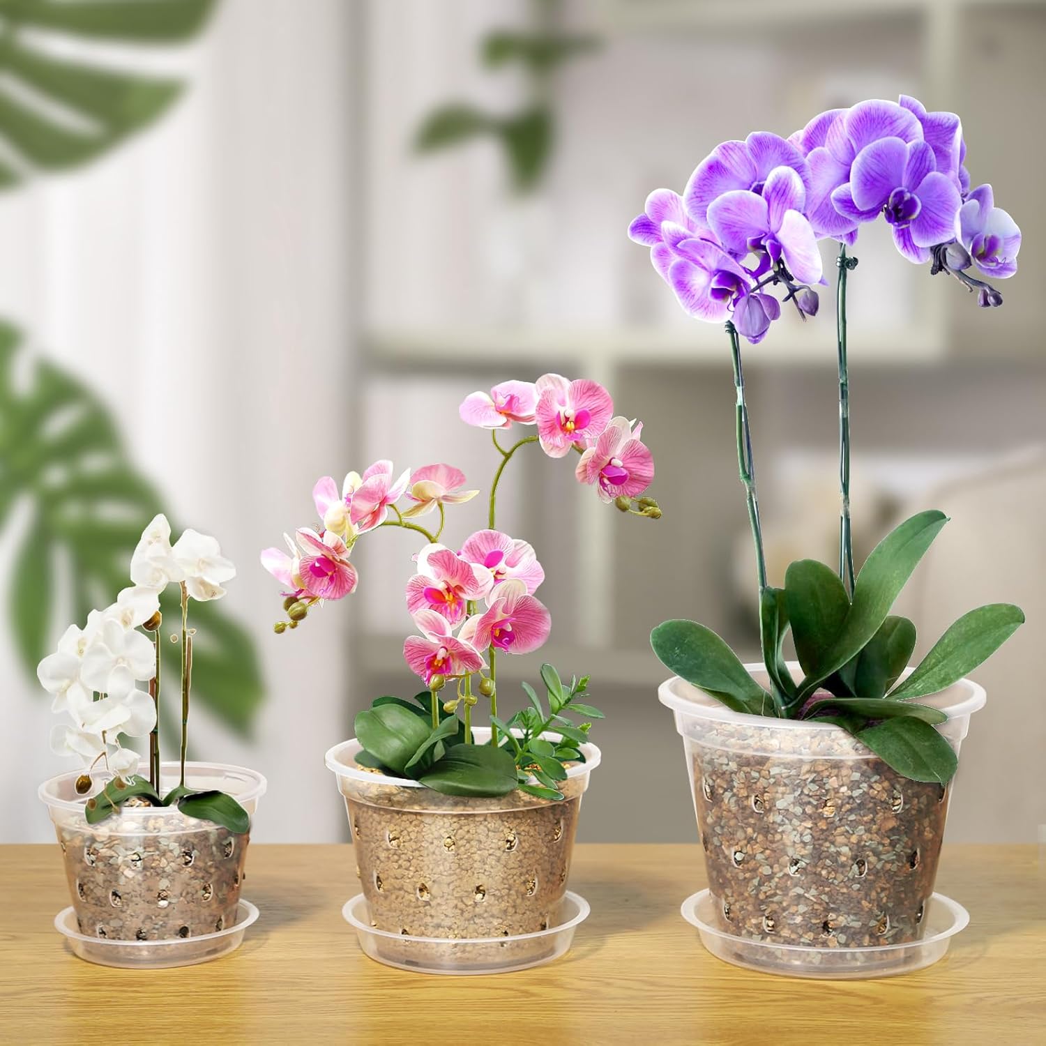 RAOOKIF Paquete de 9 macetas de orquídeas transparentes para trasplantar 5, 6 y 7 pulgadas, macetas de plástico para orquídeas con agujeros y