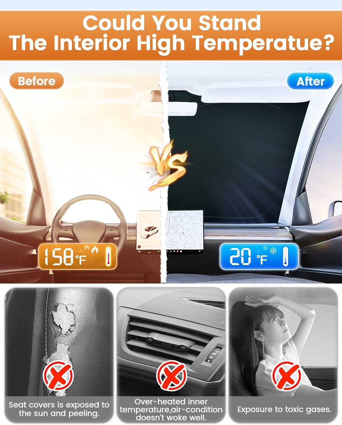 KUST Parasol para parabrisas delantero, plegable, más grueso, de 5 capas, bloquea el calor y los rayos UV