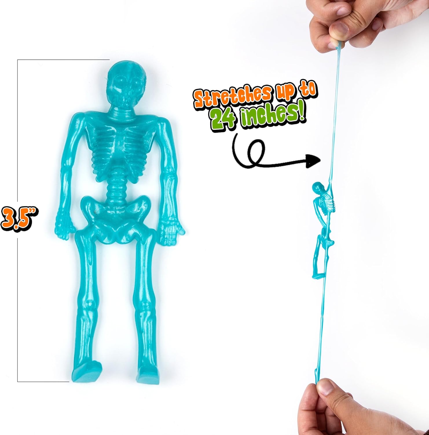 ArtCreativity Juguetes de esqueleto súper elásticos, juego de 48 juguetes de Halloween para niños en 10 colores vibrantes, elásticos 7 veces su