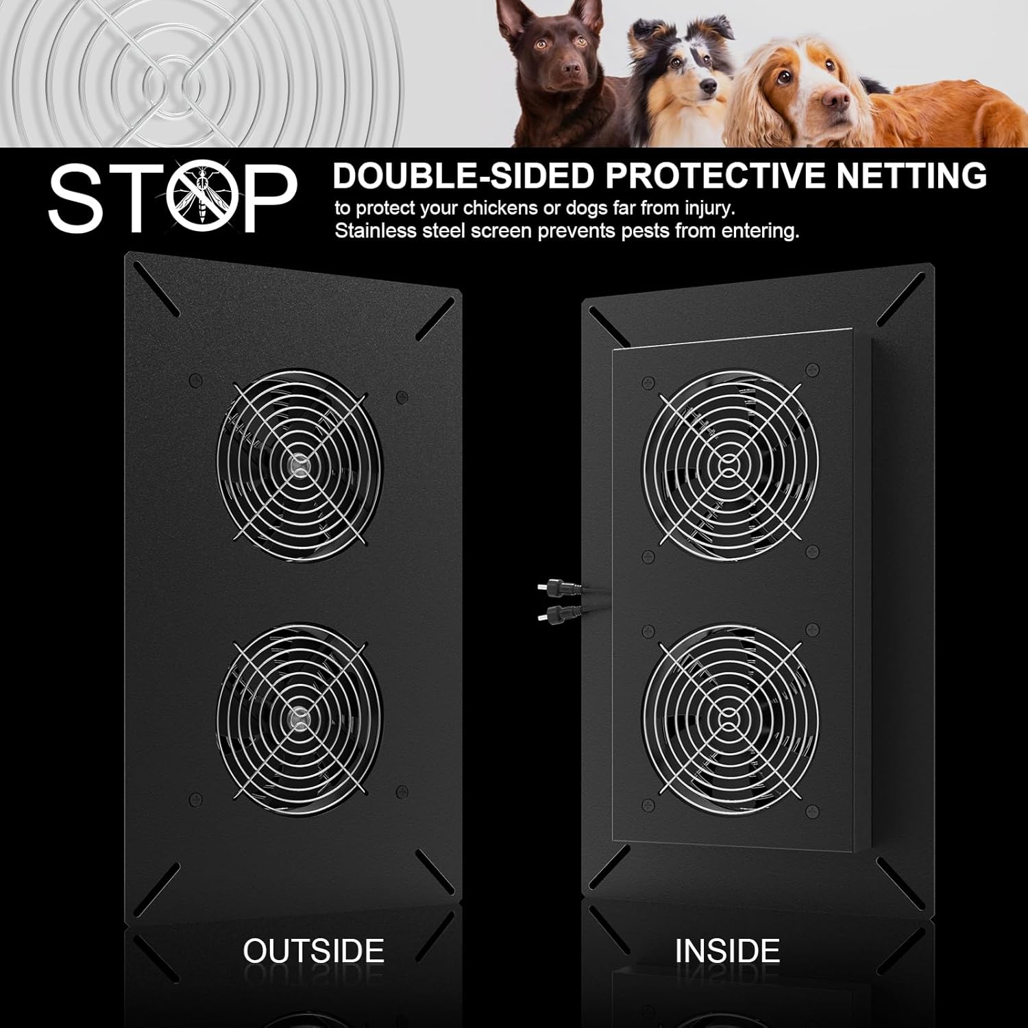 ECO-WORTHY Kit de ventilador de escape de doble carcasa metálica con energía solar de 20 W, impermeable y listo para gallineros, invernaderos,