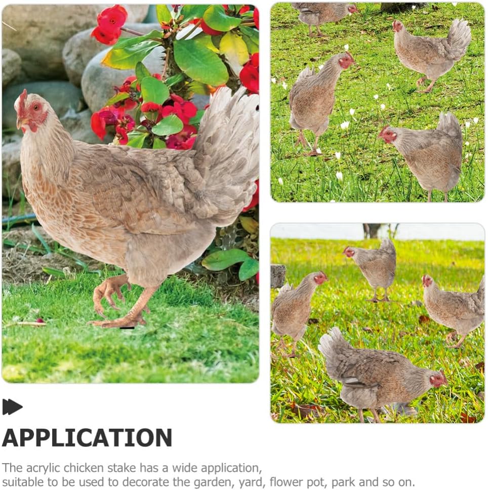 HANABASS Juego de 4 estacas decorativas de acrílico para jardín, estatuas de gallina, decoración de gallina, gallo y animales para patio trasero,
