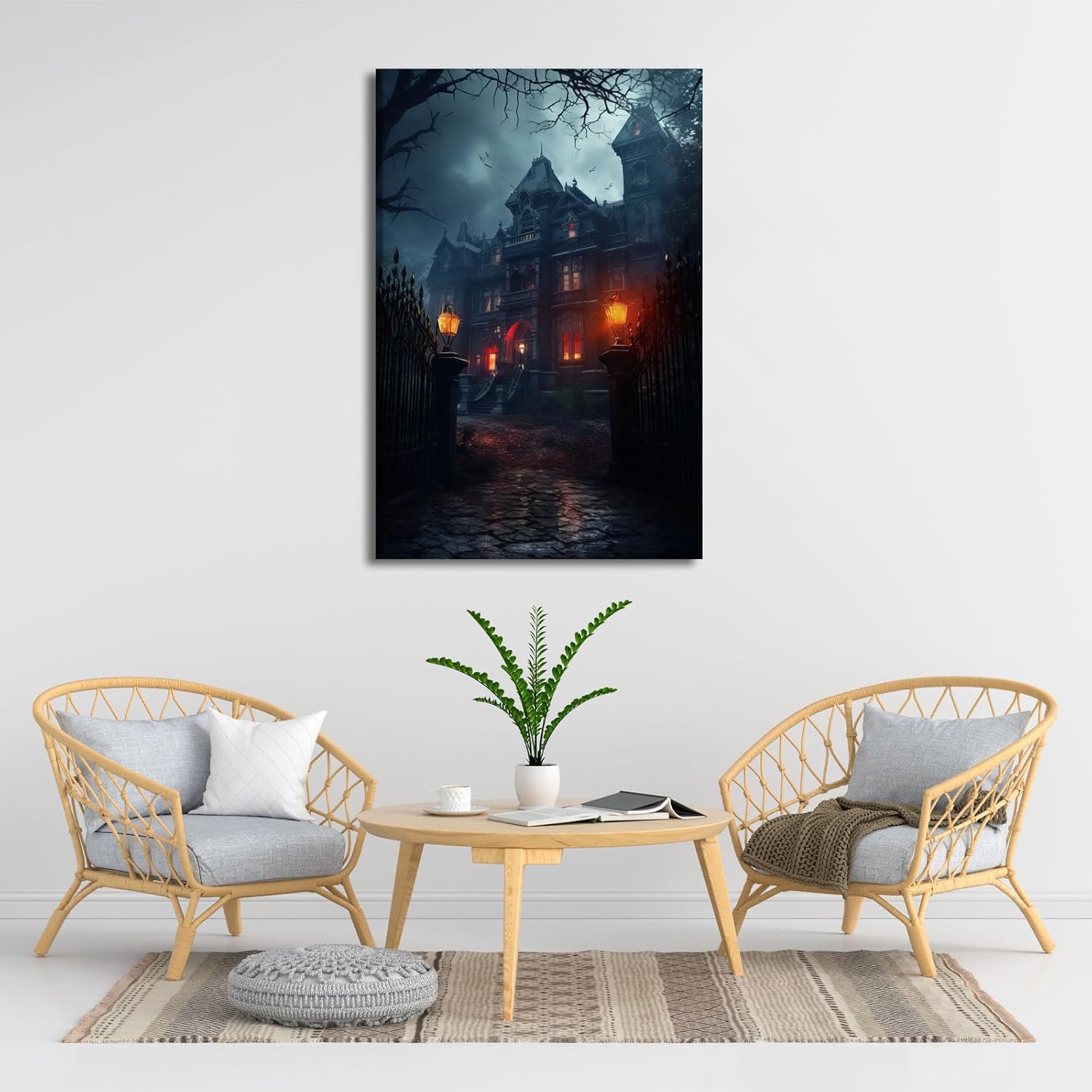 BANHUA1 Lienzo decorativo de pared de castillo de Halloween, pósteres de pintura para decoración del hogar, imágenes de arte de pared HD (18 x 24