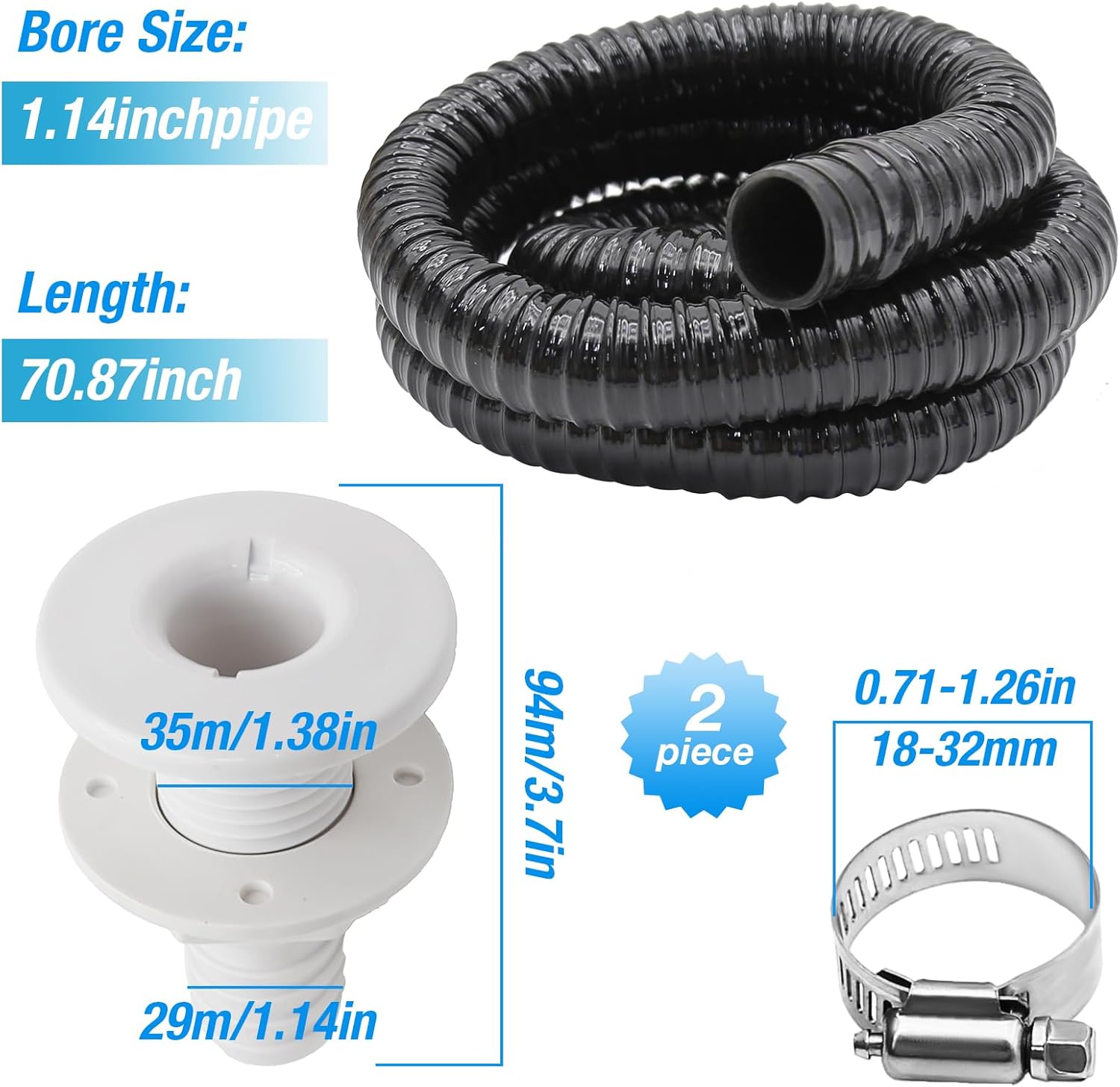 Kit de bomba de sentina universal para barco, bomba de sentina de 1100 gph, juego de plomería, abrazaderas de manguera a través del casco bomba