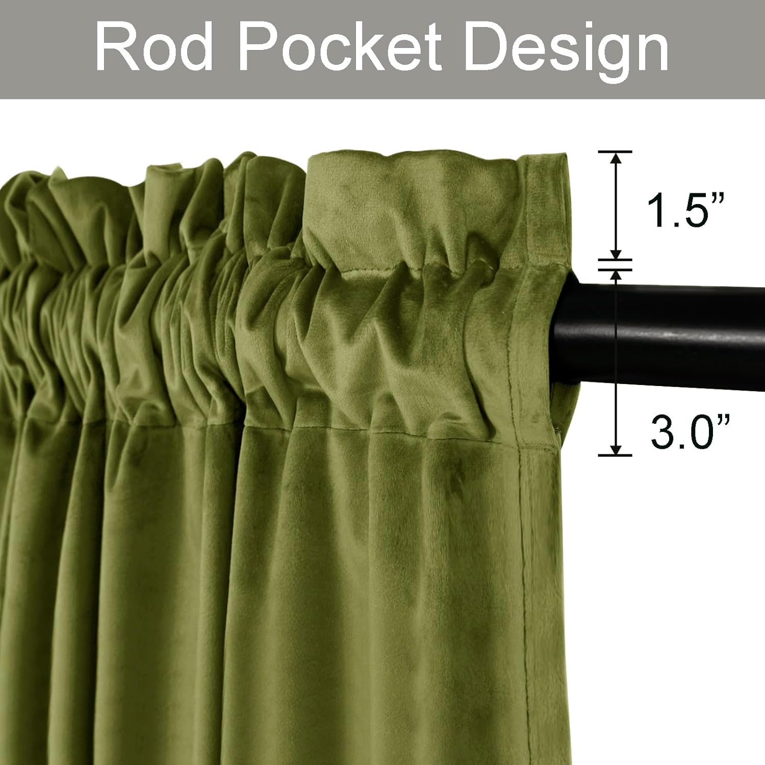 JIUZHEN Cortinas de terciopelo verde musgo de 96 pulgadas de largo para sala de estar, cortinas de terciopelo retro suaves con bolsillo para barra,
