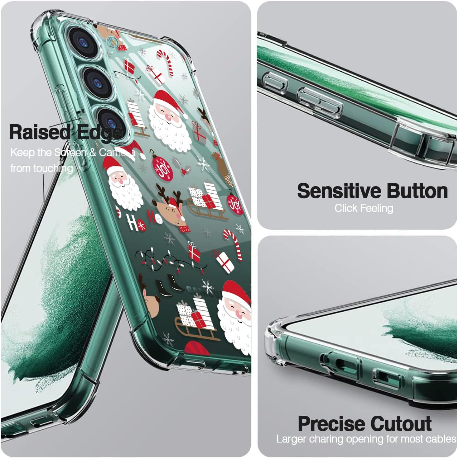 Funda para teléfono Samsung S22, funda transparente de Navidad con parachoques de Santa Claus, funda protectora a prueba de golpes suave para