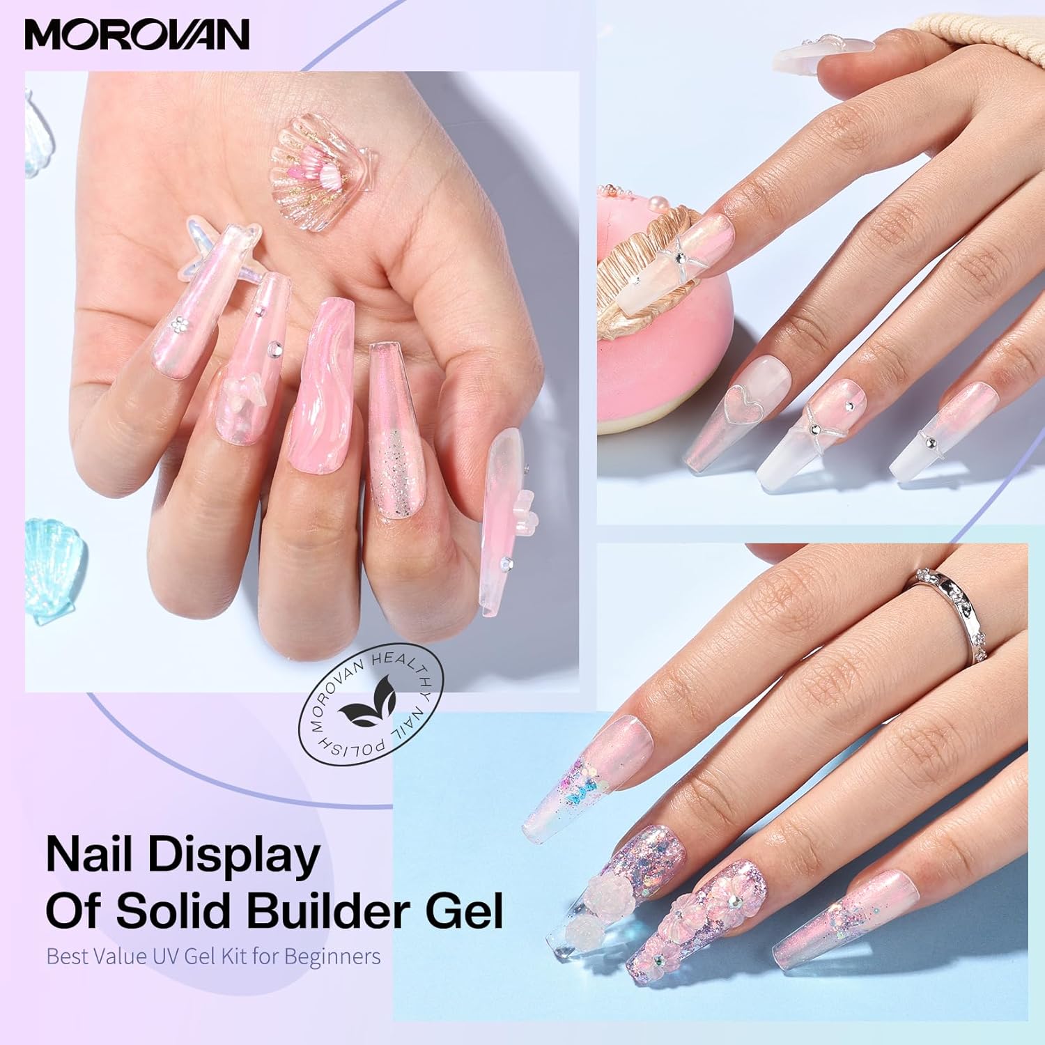 Morovan Gel constructor sólido para uñas 30ML Aurora Pink Pegamento de gel sólido para uñas no pegajoso Gel sólido para uñas Gel duro transparente