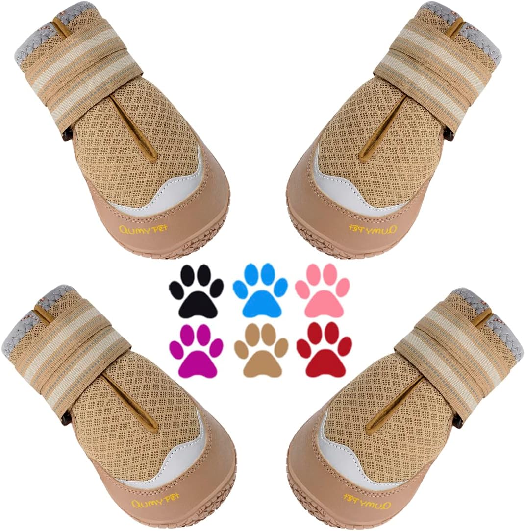 QUMY 4 zapatos de perro para pavimento caliente, botas de perro medianas y grandes y protectores de patas para protección contra el calor del