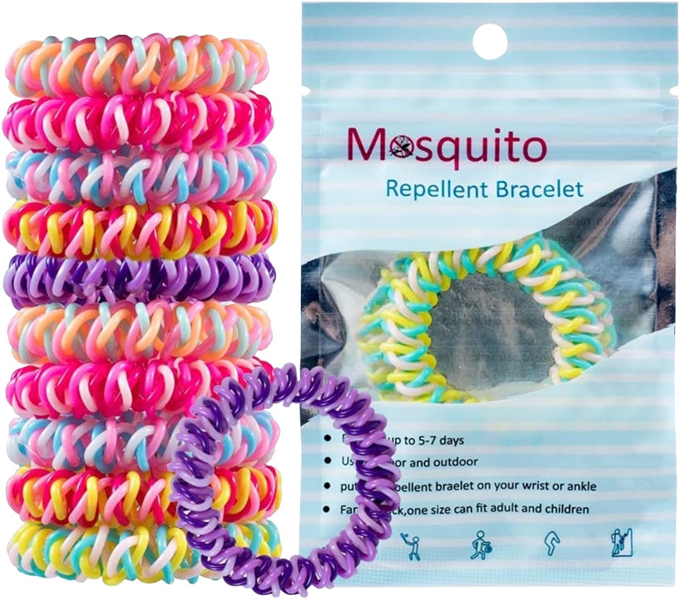 Paquete de 12 pulseras repelentes de mosquitos, bandas repelentes de mosquitos envueltas individualmente, pulseras de mosquitos de insectos sin DEET