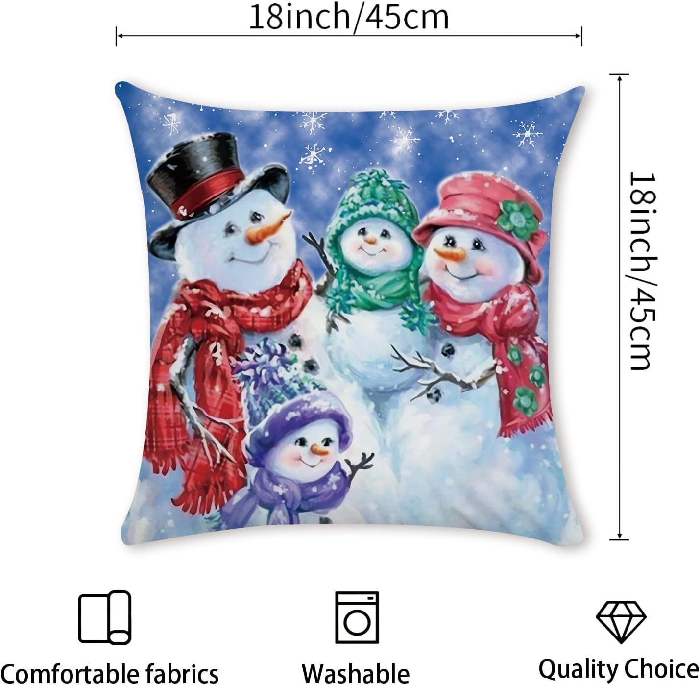 Juego de 4 fundas de almohada de muñeco de nieve de Navidad de 18 x 18 pulgadas, fundas de almohada de terciopelo suave para sala de estar,