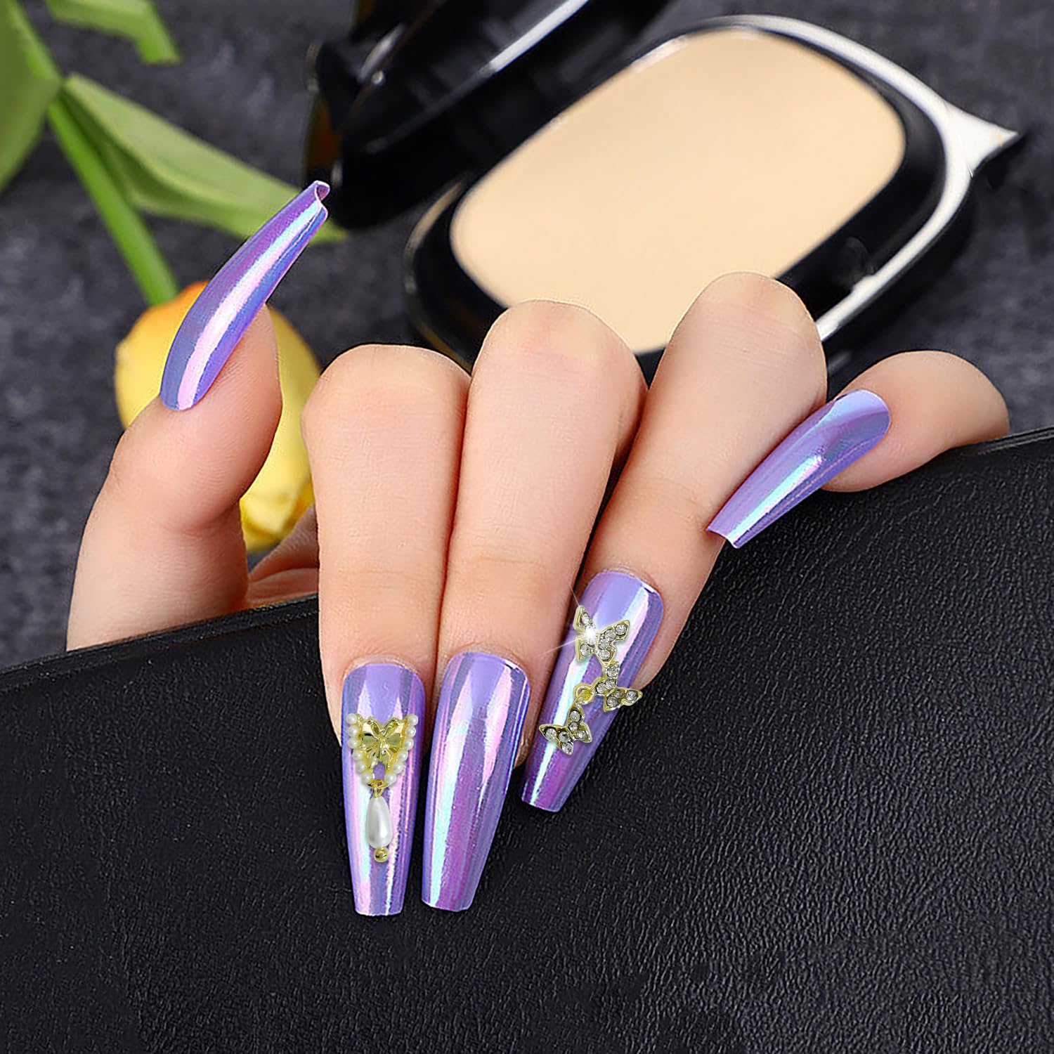 DANNEASY 20 dijes de mariposa 3D para uñas, colgantes con parte trasera plana, gemas de cristal, aleación de diamante, mariposas, decoración de uñas