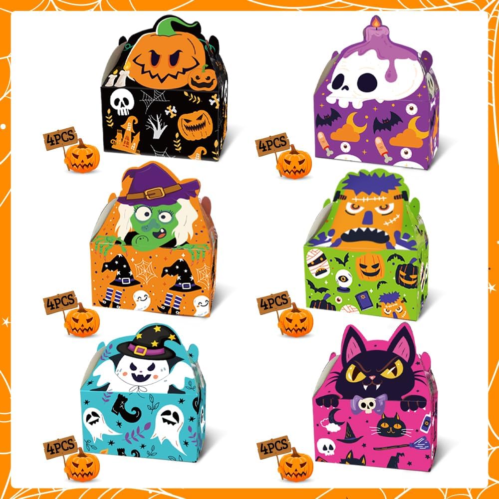 KiDEPOCH 24 cajas de cartón de Halloween, cajas de regalo divertidas para cajas de regalo de Halloween, características para dulces, aperitivos,