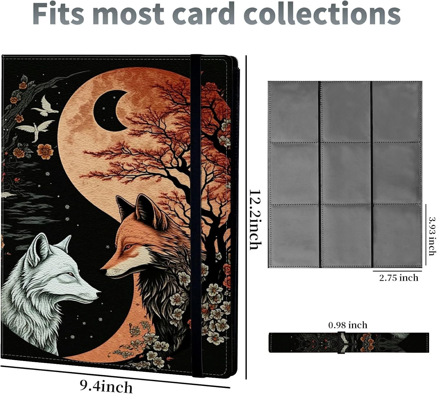 Yin-Yang – Carpeta de tarjetas de zorro, 9 bolsillos para álbum de tarjetas intercambiables, carga lateral, 540 bolsillos, tarjetero de poliuretano